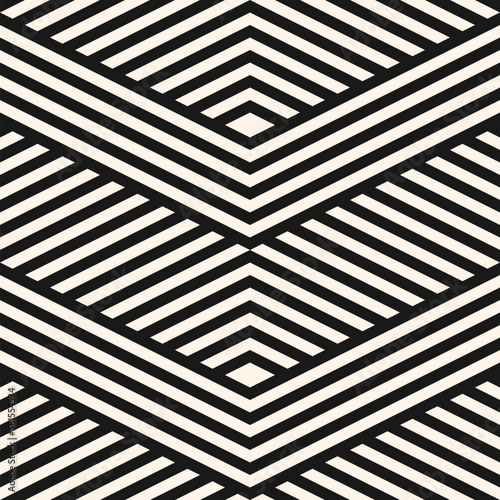 Vector geometric lines pattern. Abstract black and white striped ornament. Simple minimal texture with quirky stripes, zig zag shapes. Modern stylish linear background. Trendy repetitive geo design
