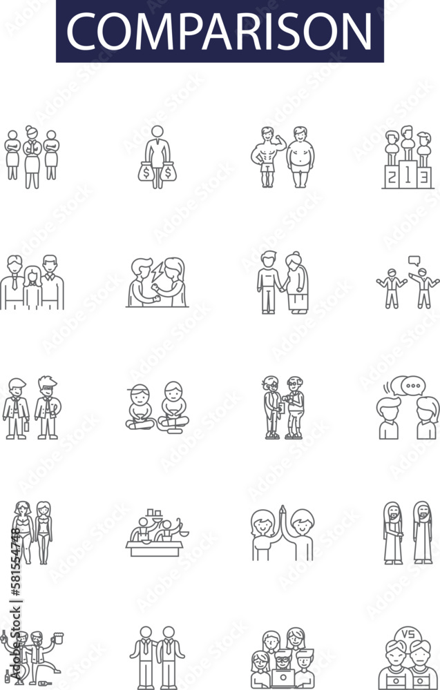Comparison line vector icons and signs. Contrast, Differentiate, Relate