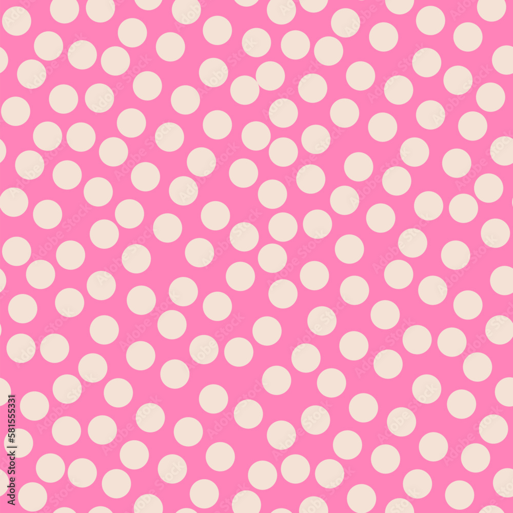 Polka dot vector seamless pattern. Abstract minimal funky texture with small irregular white circles on pink background. Modern dots ornament pattern. Cute repeat design for decor, fabric, print, wrap