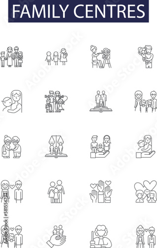 Family centres line vector icons and signs. center, people, happy, mother, father, together, child,man outline vector illustration set