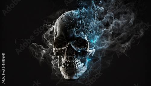 smoking skull on black background, generative ai