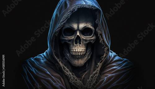 hooded death on black background, generative ai