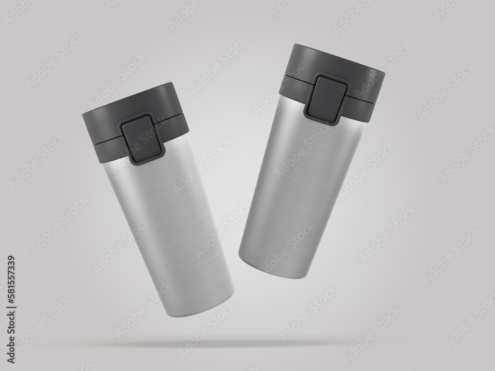 Blank Stainless Steel Tumbler with Lid for branding mock up. 3d render illustration. Blank Stainless Steel Tumbler with Lid for branding mock up. 3d render illustration.