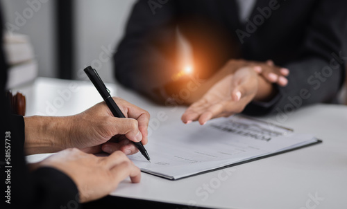 lawyer working with contract agreement at table office, law and justice concept, Selective focus.