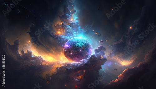 nebula in space magic glowing fantasy digital illustration