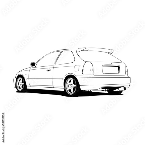 Black Outlines Japan Hatchback isolated transparent Apparel Design