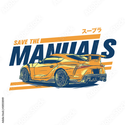 Modern Sport Car Coupe Yellow Car transparent Apparel Design Save The Manuals