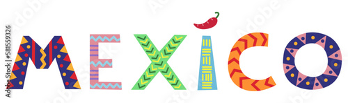 Bright word MEXICO on white background