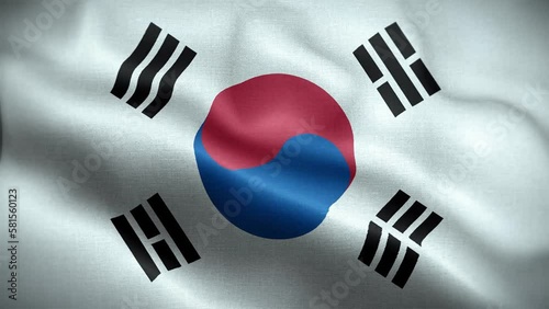 4K Textured Flag of South Korea Animation Stock Video - South Korean Flag Waving in Loop - Highly Detailed South Korea Flag Stock Video photo