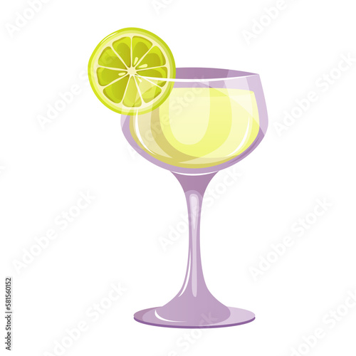 Daiquiri classic cocktail with rum, lime juice, sugar. Italian aperitif cocktails. Alcoholic beverage for drinks bar menu. Beach Holidays, summer vacation, party, cafe bar, recreation. Vector