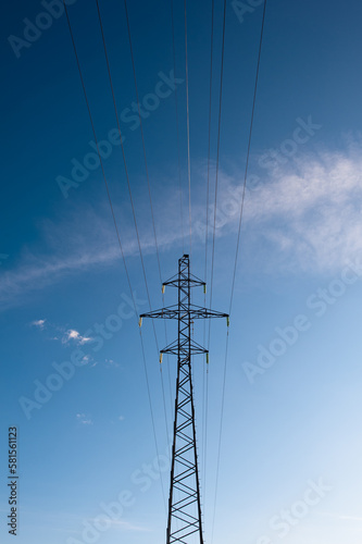 A image of asian electrical power grid and blue sky.