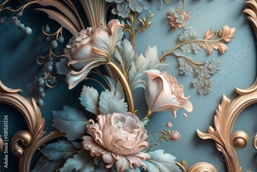 Background with ornament rococo flowers