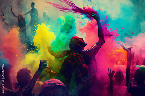 colorful background with people celebrating Holi festival