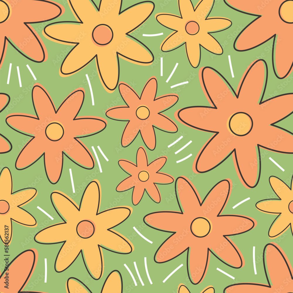 Floral seamless pattern minimalism, simple doodle print in natural colors, textile background