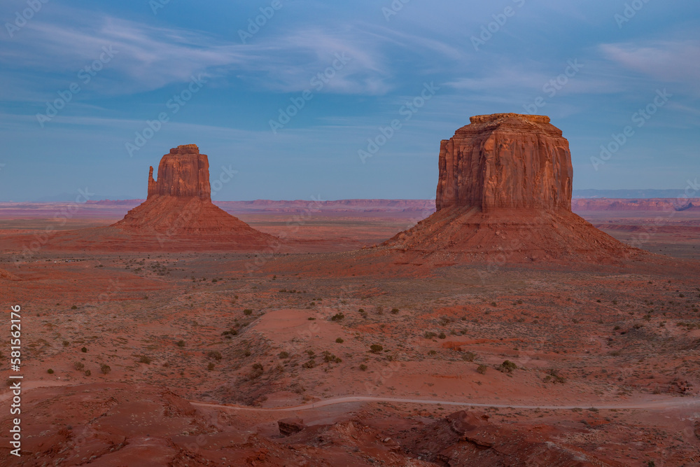 Monument Valley Landscape at Sunset - East Mitten Butte and Merrick Butte