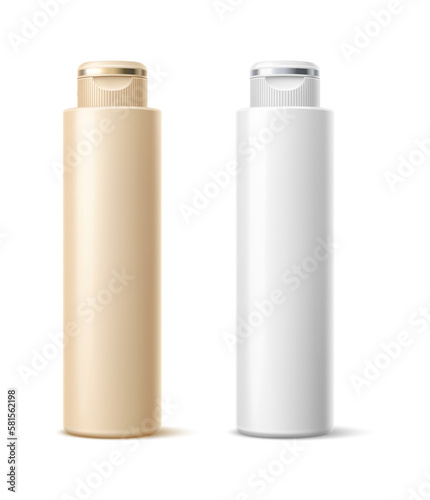 Cylindrical plastic bottle mockup. Realistic blank template of cosmetic package