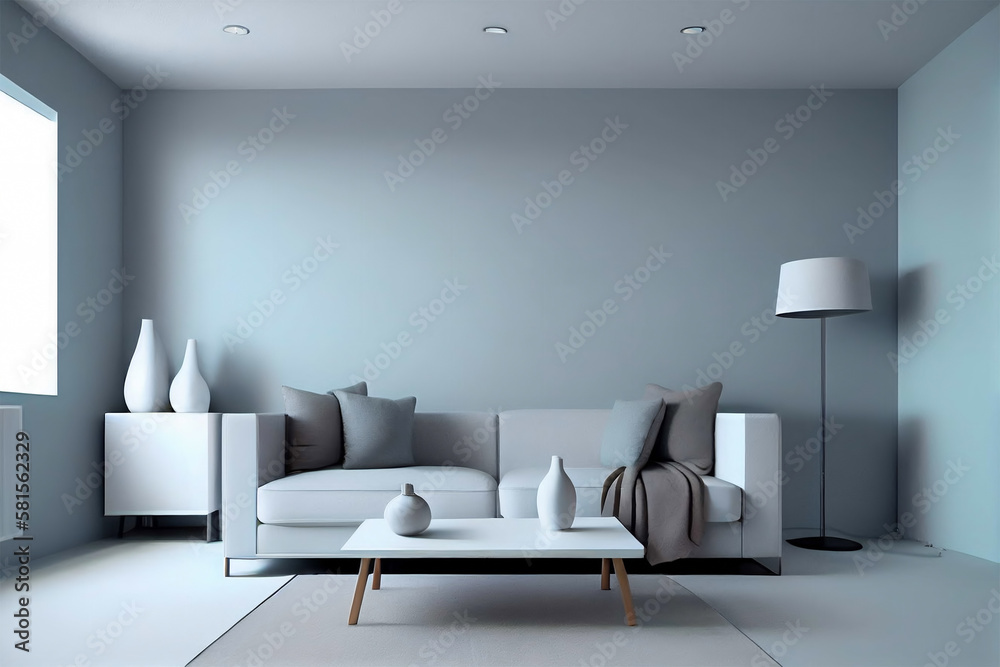 Modern interior background, wall mock up, 3d render, Generative AI