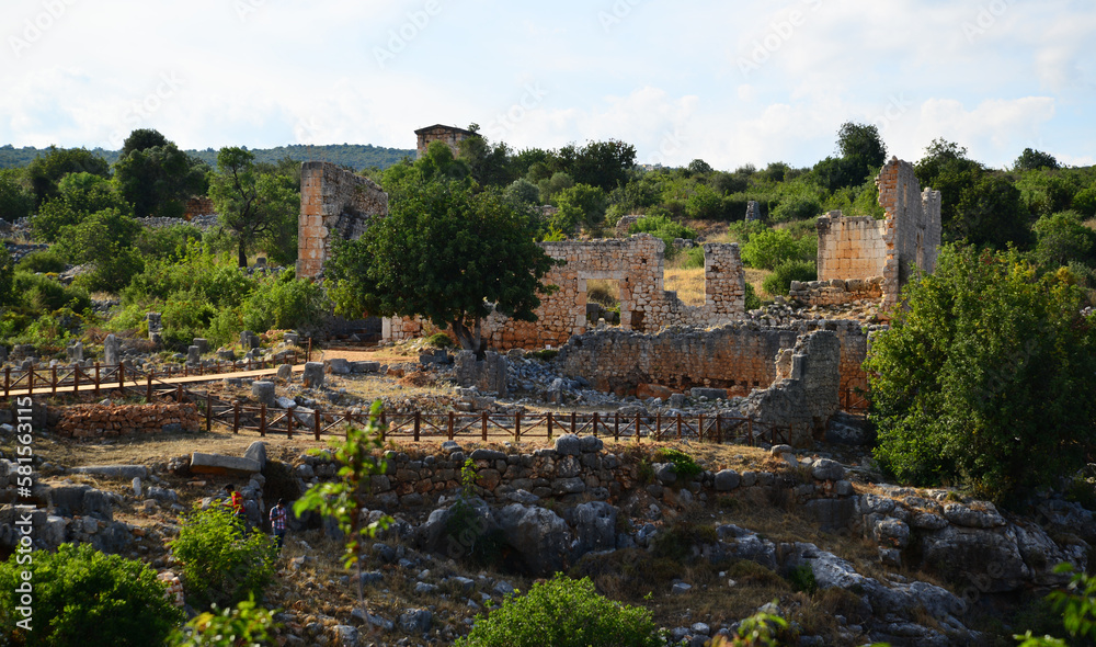 Kanlidivane Ancient City, located in Mersin, Turkey, was built in ancient times.