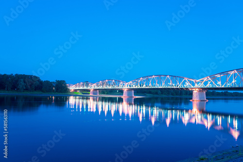2022-07-04. evening bridge over the Wisla river in Torun, Poland.