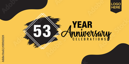 53rd years anniversary celebration logo design with black brush and yellow color with black abstract vector illustration