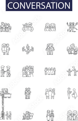 Conversation line vector icons and signs. Chat, Talk, Interaction, Discussion, Exchange, Parley, Debate, Address outline vector illustration set