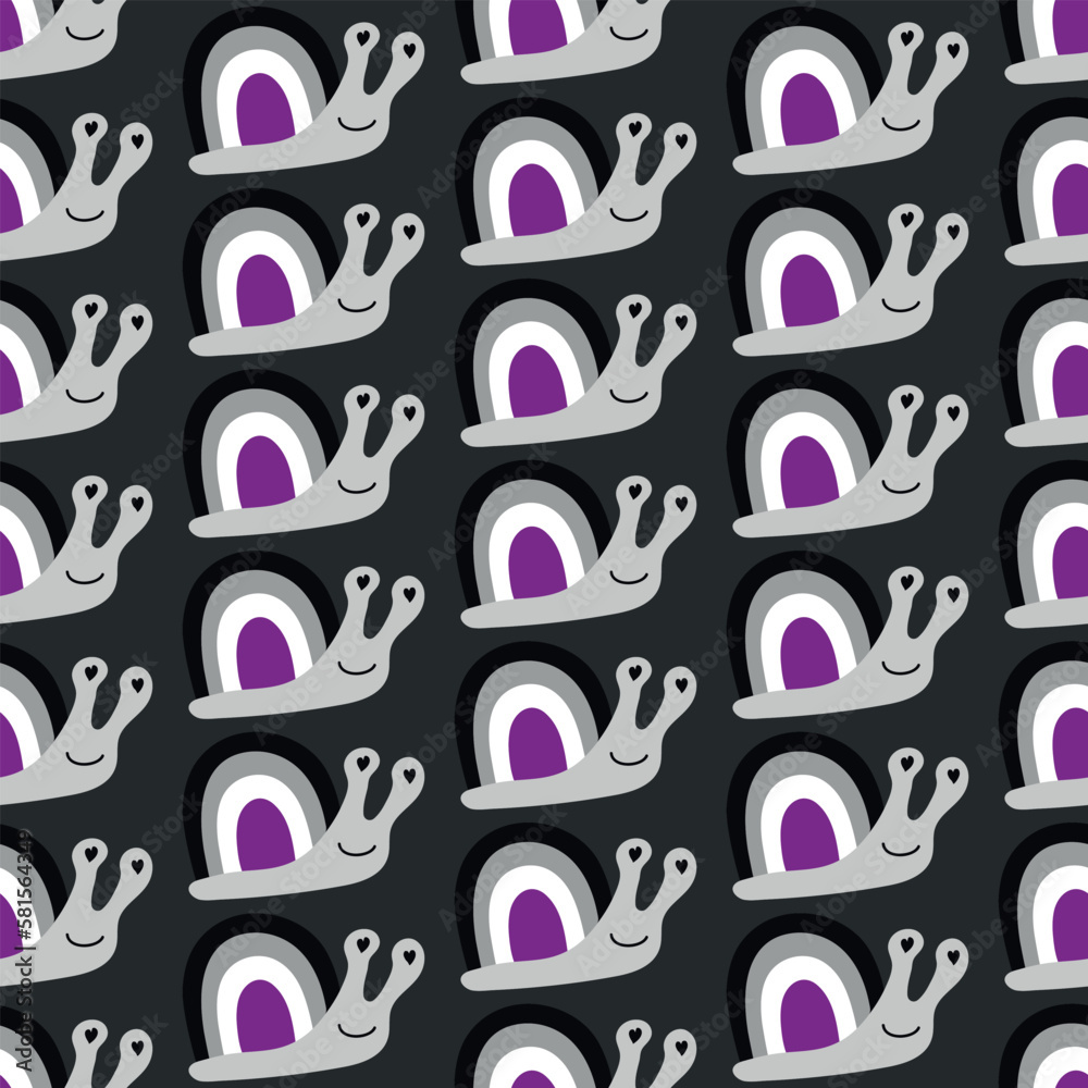 Seamless decorative pattern with snails with a shell of colors of the