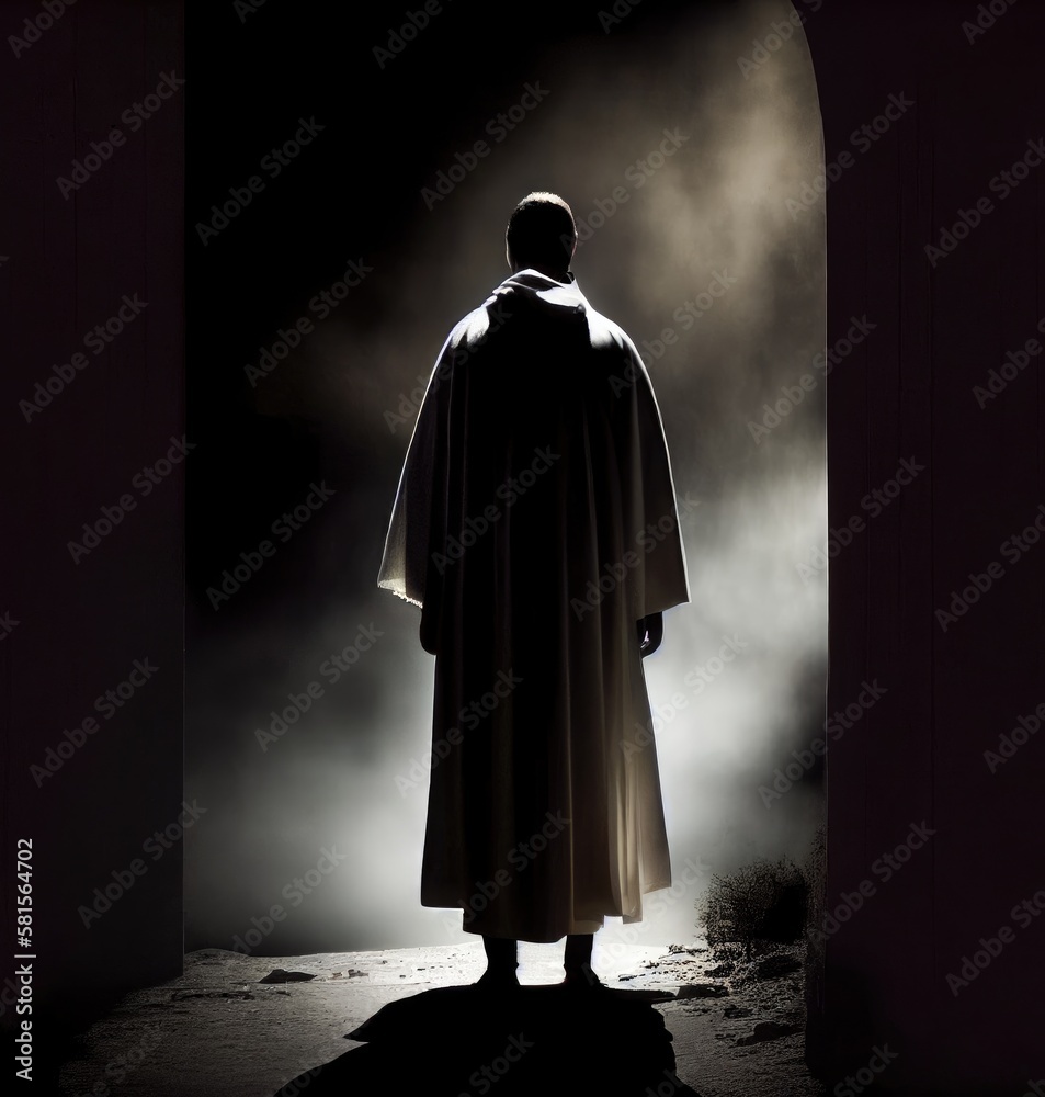 Silhouette of a priest in white robe Generative AI Illustration