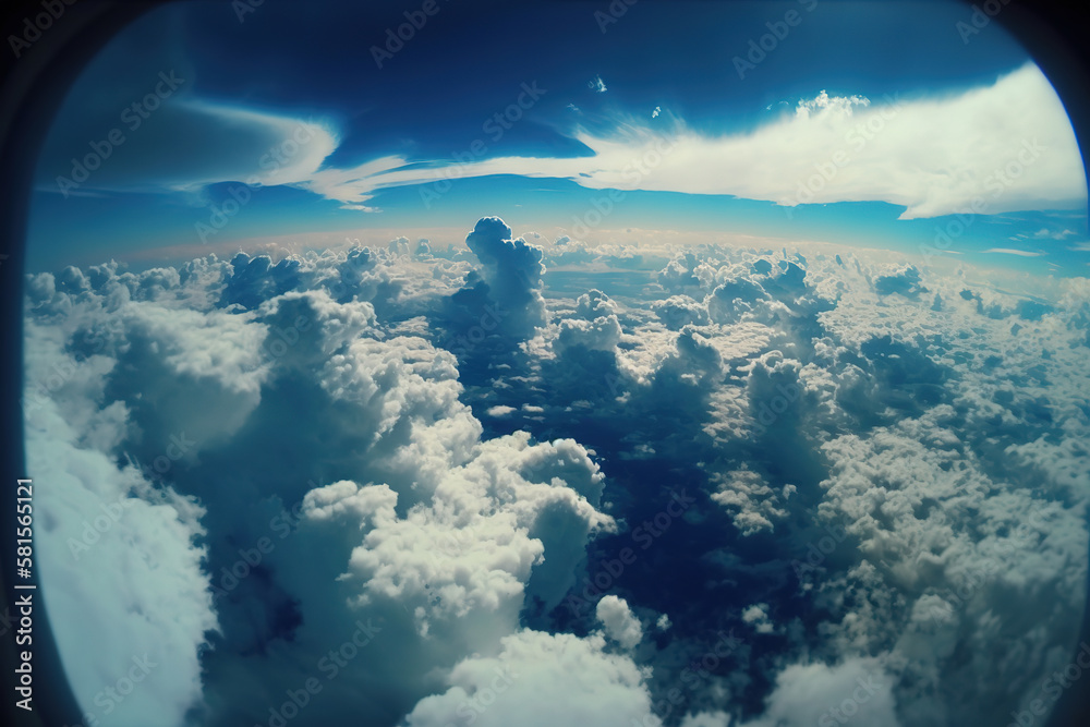 Naklejka premium a view of the sky and clouds from an airplane, art illustration