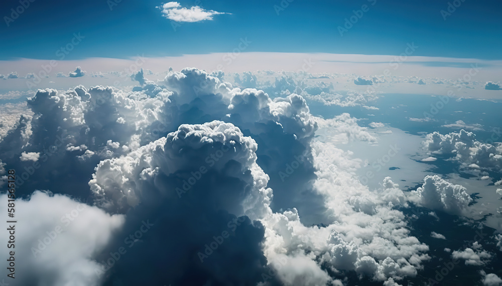 Naklejka premium a view of the sky and clouds from an airplane, art illustration