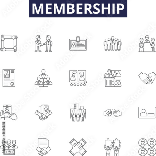 Membership line vector icons and signs. Subscription, Access, Join, Club, Enroll, Register, Affiliate, Reserve outline vector illustration set