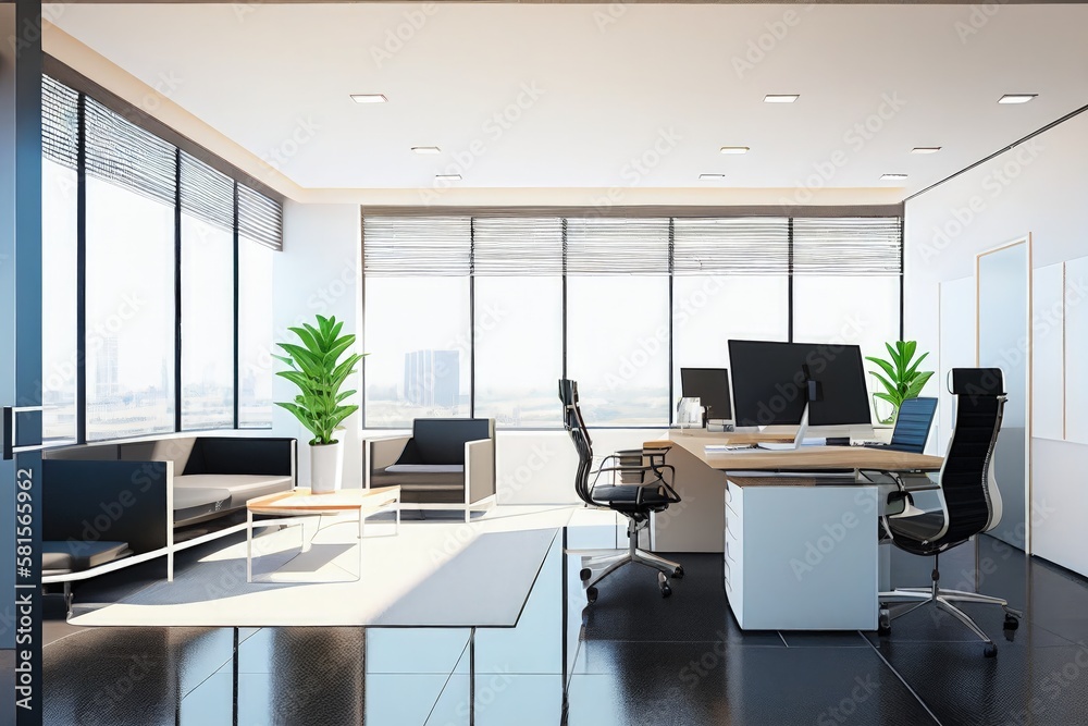 Modern office interior decoration and furniture. Generative AI.