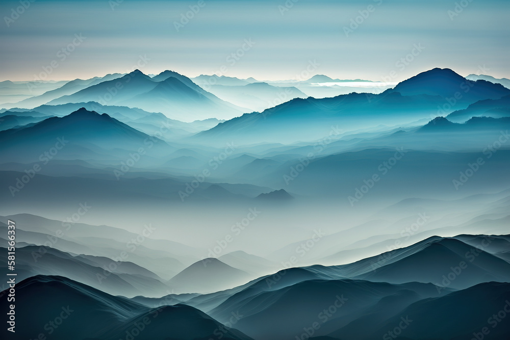 Misty mountains, endless view. AI generated