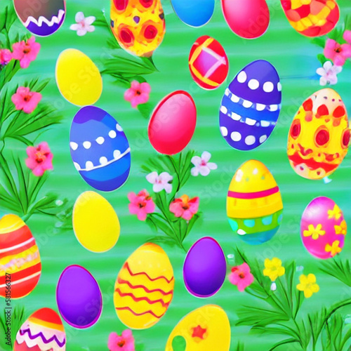 Easter eggs and flowers