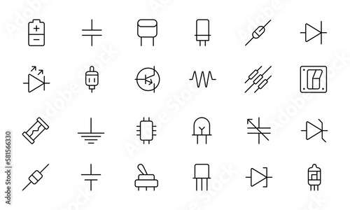 electronics icon, circuit icon. Line Electronics Icons, Electronics related icons: thin vector icon set, black and white kit