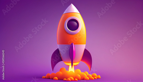 Fototapeta Naklejka Na Ścianę i Meble -  Rocket ready to launch, spaceship on purple background. AI generated