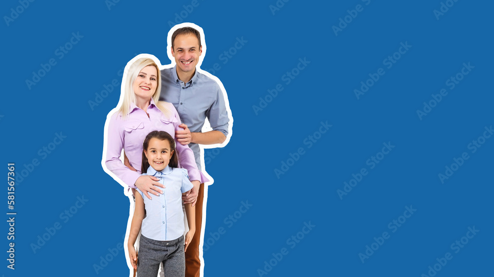 Happy family on a blue background