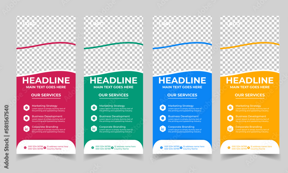 Obraz premium Business Roll Up Banner corporate Roll up background for Presentation, Vertical roll up, x-stand, exhibition display, Retractable banner