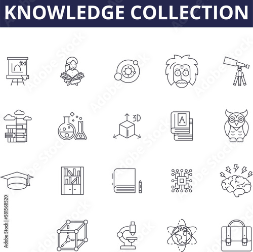 Knowledge collection line vector icons and signs. Learning, Understanding, Accumulating, Compiling, Categorizing, Education, Studying, Assimilating outline vector illustration set
