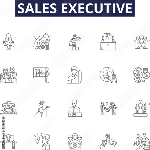 Sales executive line vector icons and signs. Executive, Account, Manager, Revenue, Solutions, Business, Development,Client outline vector illustration set
