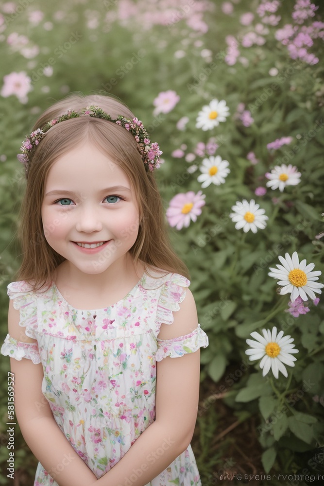 AI Capturing Joy: A Stunning Portrait of a Smiling Girl amidst a Flourishing Floral Forest AI Capturing Joy: A Stunning Portrait of a Smiling Girl amidst a Flourishing Floral Forest