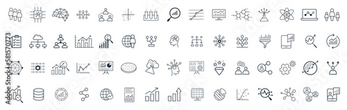 Big Data analysis, data engineering, and data science technology vector icon set.