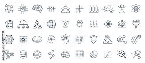 Big Data analysis, data engineering, and data science technology vector icon set.