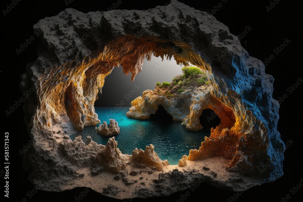 A beautiful fantasy environment of a mystical cavern with magical crystals. Generative ai