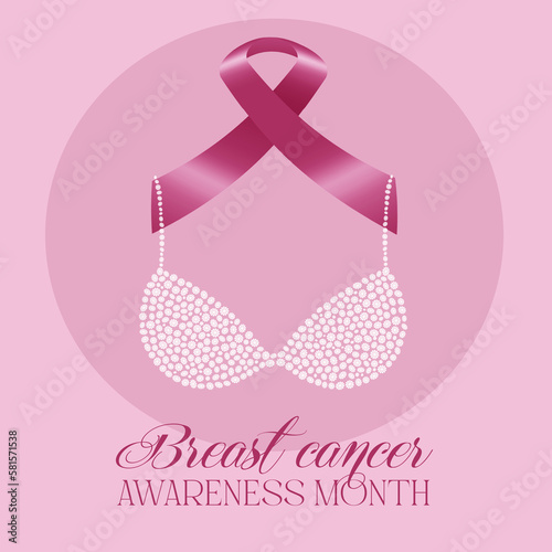 an illustration of pink bra for breast cancer prevention with pink awareness ribbon