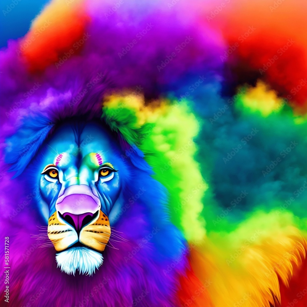 rainbow lion king of the jungle in the sky ai generative