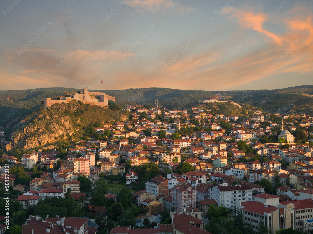 Fototapeta premium Kastamonu, Turkey. July 16, 2021. Sunrise view of Kastamonu city center. Historical and touristic Anatolian city.