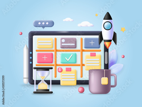 Vector kanban, agile organizer, scrum task board