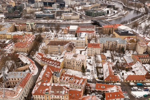 Drone photography of winter city landscape