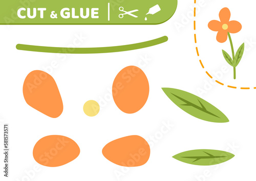 Orang flower. Cut and glue. Flower. Applique. Paper game. Vector
