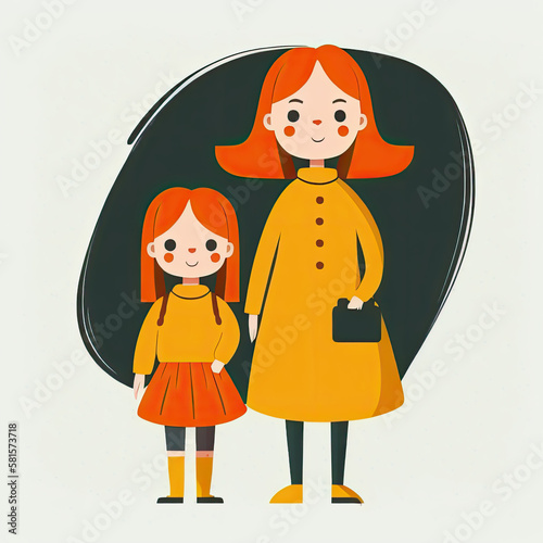Mother and Daughter Cartoon Illustration AI  Generative.